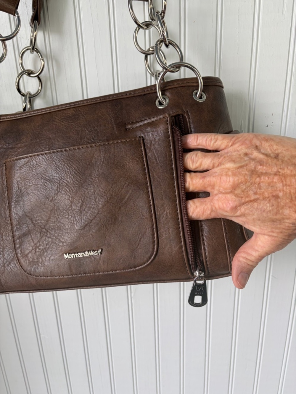 Montana West Brown Embellished Women's Shoulder Bag w/concealed compartment - Picture 6 of 16